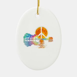 Guitar Lake Shadow Peace Love Guitar Hippie Ceramic Tree Decoration
