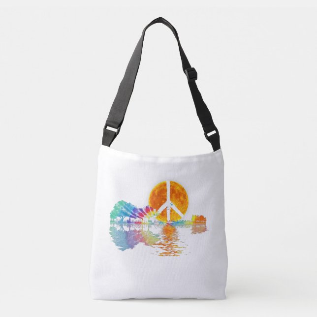 Guitar Lake Shadow Peace Love Guitar Hippie Crossbody Bag (Front)