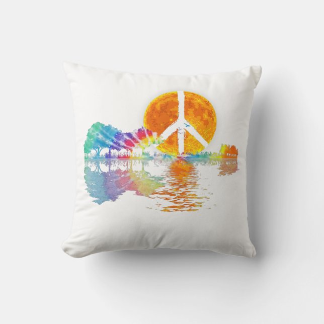 Guitar Lake Shadow Peace Love Guitar Hippie Cushion (Front)