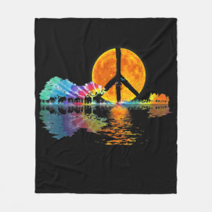 Guitar Lake Shadow Peace Love Guitar Hippie Fleece Blanket