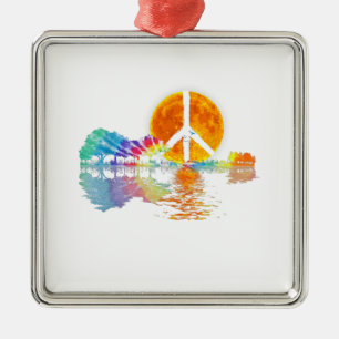 Guitar Lake Shadow Peace Love Guitar Hippie Metal Tree Decoration