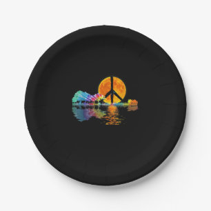 Guitar Lake Shadow Peace Love Guitar Hippie Paper Plate