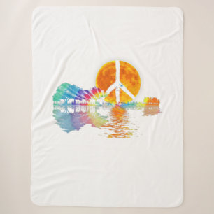Guitar Lake Shadow Peace Love Guitar Hippie Sherpa Blanket