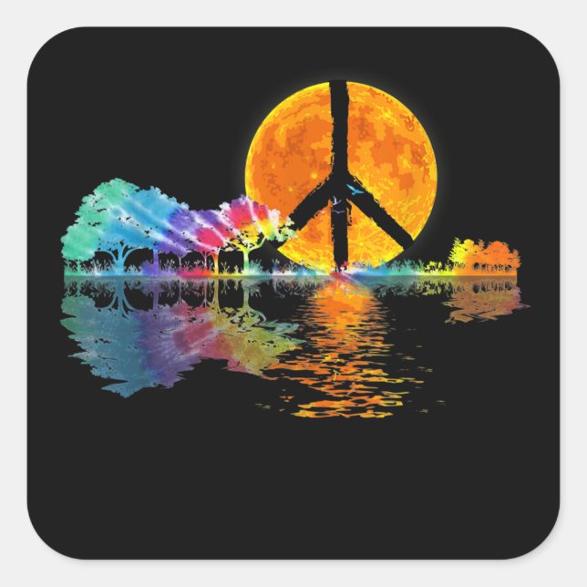 Guitar Lake Shadow Peace Love Guitar Hippie Square Sticker (Front)