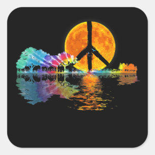 Guitar Lake Shadow Peace Love Guitar Hippie Square Sticker