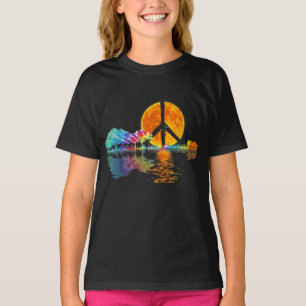 Guitar Lake Shadow Peace Love Guitar Hippie T-Shirt