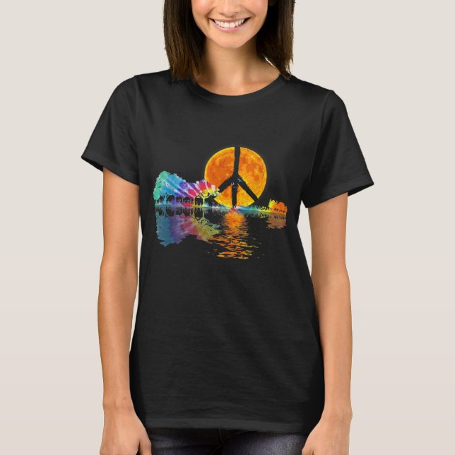 Guitar Lake Shadow Peace Love Guitar Hippie T-Shirt (Front)