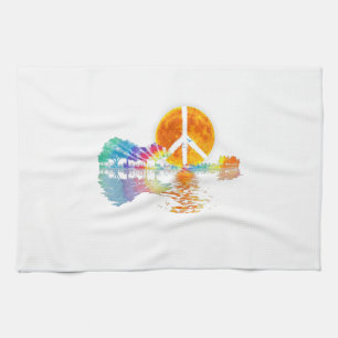 Guitar Lake Shadow Peace Love Guitar Hippie Tea Towel