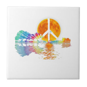 Guitar Lake Shadow Peace Love Guitar Hippie Tile