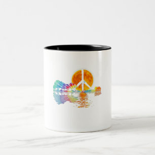 Guitar Lake Shadow Peace Love Guitar Hippie Two-Tone Coffee Mug