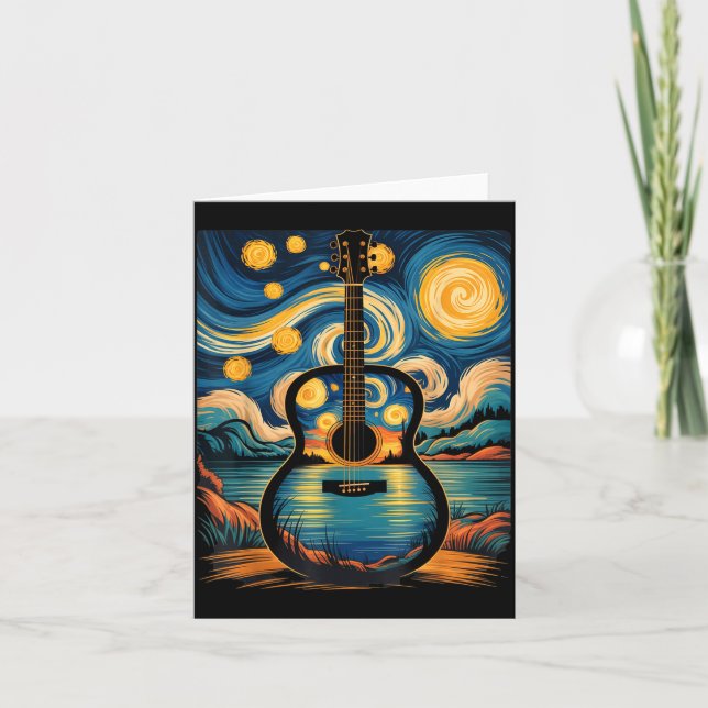 Guitar Lake Starry Night Music Guitarist Van Gogh  Card (Front)