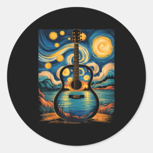 Guitar Lake Starry Night Music Guitarist Van Gogh  Classic Round Sticker