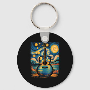 Guitar Lake Starry Night Music Guitarist Van Gogh  Key Ring