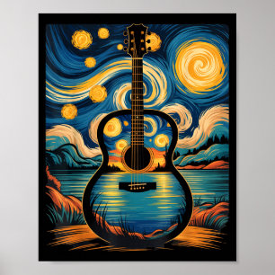Guitar Lake Starry Night Music Guitarist Van Gogh Poster