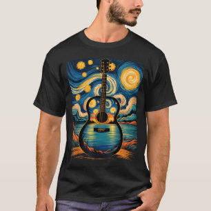 Guitar Lake Starry Night Music Guitarist Van Gogh T-Shirt