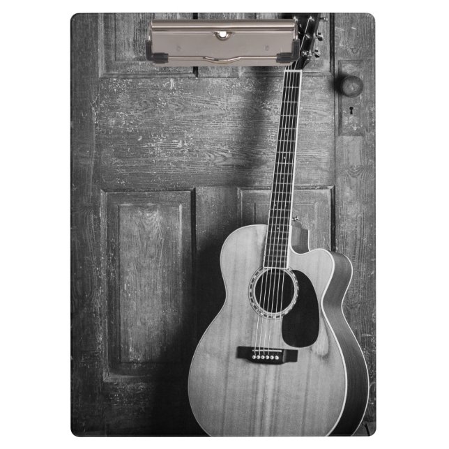 Guitar Leaning Against Door in Black and White Clipboard (Front)