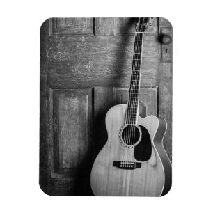 Guitar Leaning Against Door in Black and White Magnet