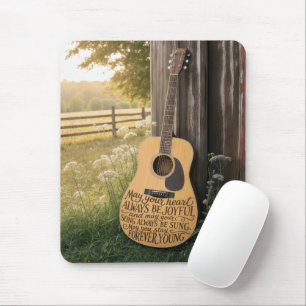 Guitar Leaning on a Barn with Quote Mouse Mat