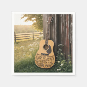 Guitar Leaning on a Barn with Quote Napkin