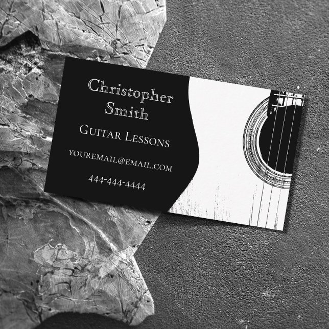 Guitar Lessons Black White Musical Abstrac Business Card (Creator Uploaded)