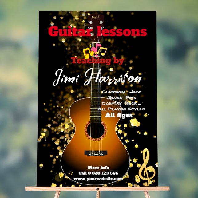 Guitar lessons Customised Acrylic Sign Big Size   (Neutral)
