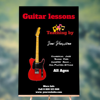 Guitar Lessons Modern Black Acrylic Sign Big Size
