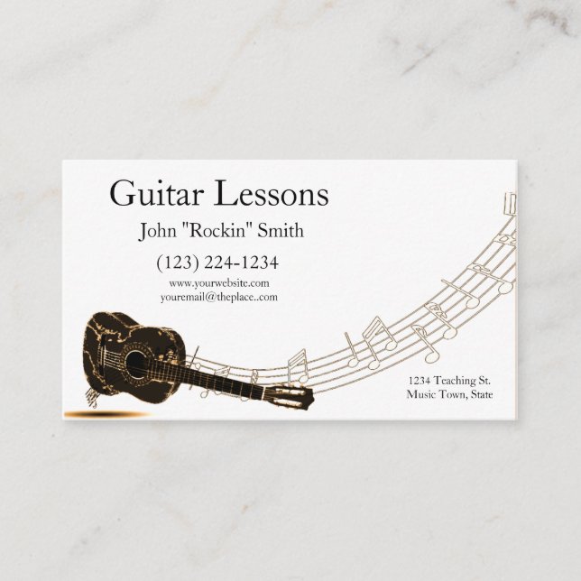 Guitar Lessons Music Notes Business Card (Front)