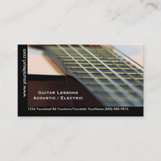 Guitar Lessons - Music Teacher Acoustic Guitar Business Card (Front)