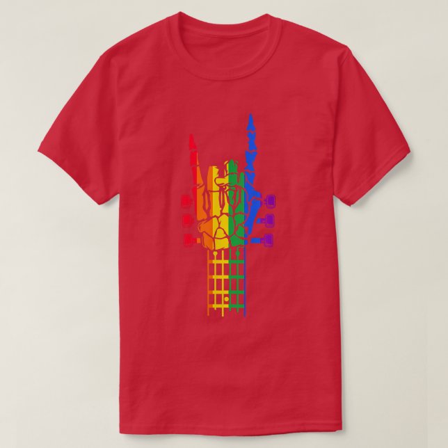 Guitar LGBT Rainbow Pride Skeleton Hand Guitarist  T-Shirt (Design Front)