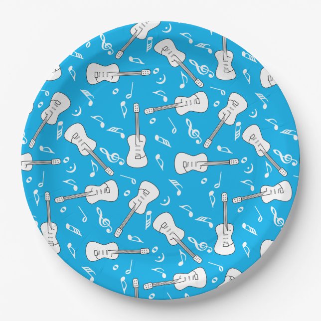 Guitar Lines Music Notes Paper Plate (Front)