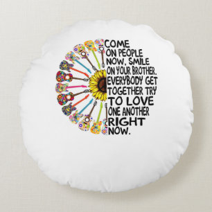 Guitar Lover Acoustic Floral Guitar Gift Round Cushion