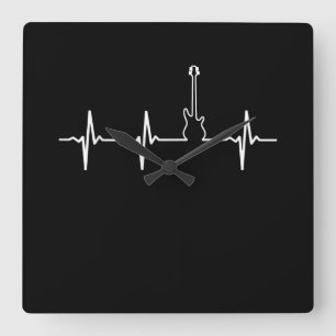 Guitar Lover Awesome Bass Guitar Heartbeat Square Wall Clock
