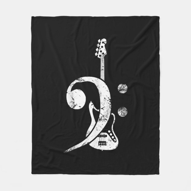 Guitar Lover | Bass Clef Bass Guitar Fleece Blanket (Front)