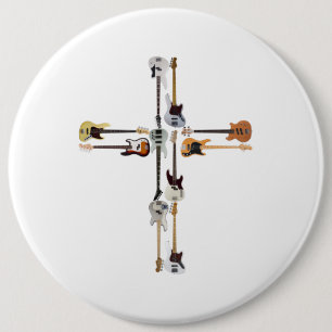 Guitar Lover   Guitar Cross Gift 6 Cm Round Badge