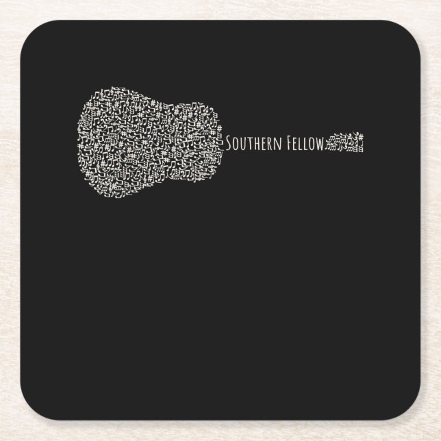 Guitar Lover | Guitar Notes Gift Square Paper Coaster (Front)