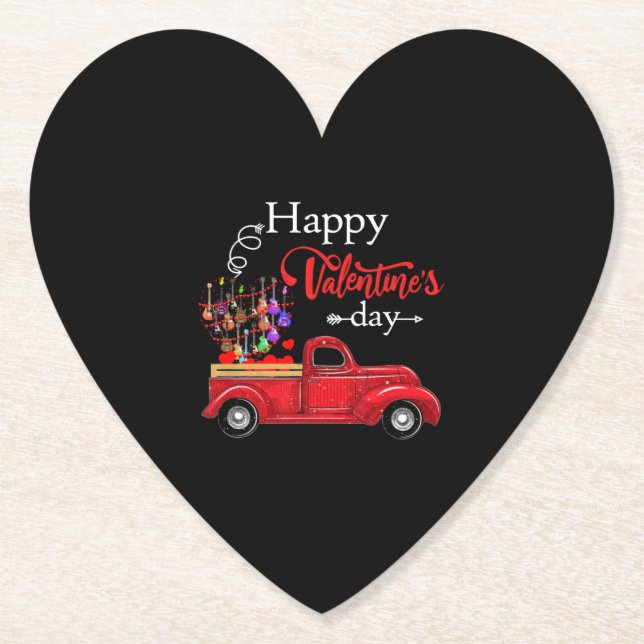 Guitar Lover | Happy Valentines Day Paper Coaster (Front)
