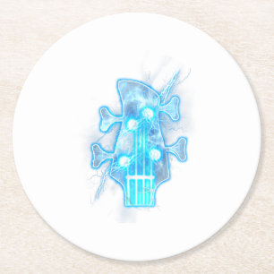 Guitar Lover   Head Of A Bass Guitar Player Round Paper Coaster