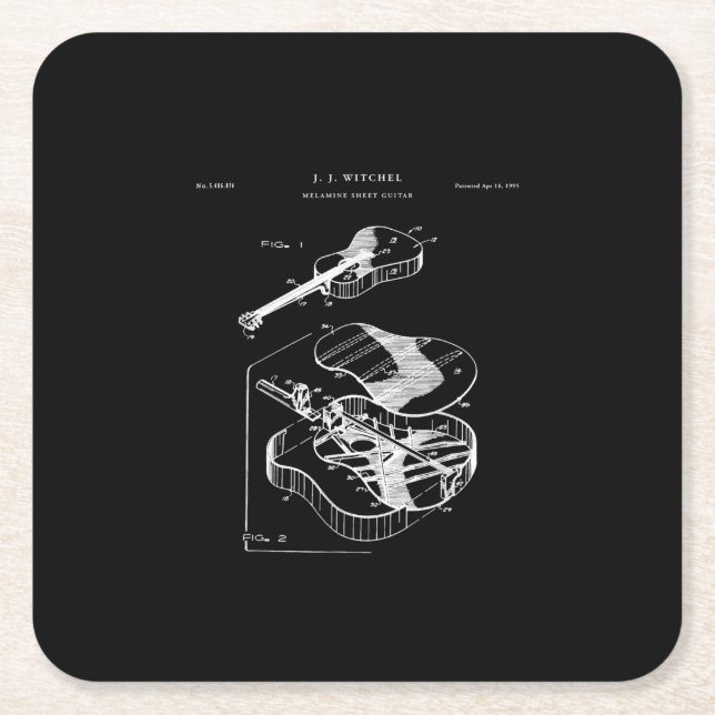 Guitar Lover | Martin Guitar Patent Square Paper Coaster (Front)