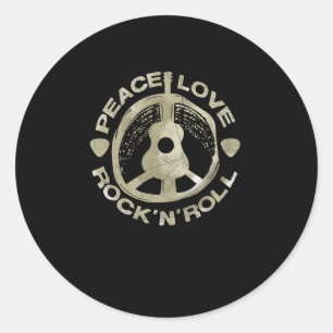 Guitar Lover   Peace Love Rock'N'Roll Classic Round Sticker