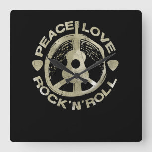 Guitar Lover   Peace Love Rock'N'Roll Square Wall Clock