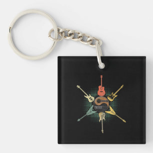 Guitar Lover Retro Style Gift For Guitarist Key Ring