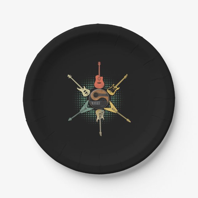 Guitar Lover| Retro Style | Gift For Guitarist Paper Plate (Front)