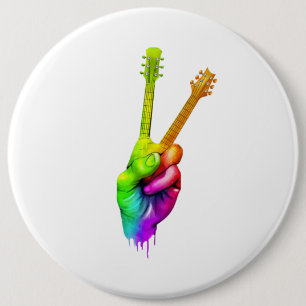 Guitar Lover   Say Hi Guitar Hands Gift 6 Cm Round Badge