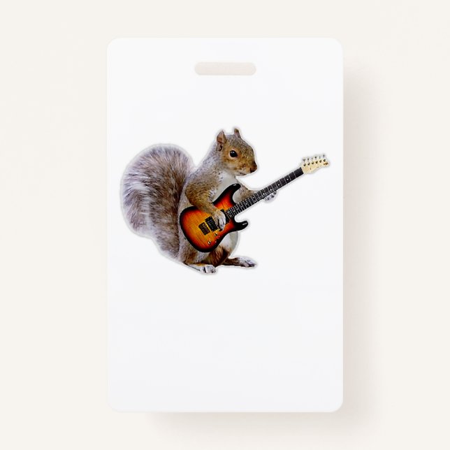 Guitar Lover | Squirrel Playing Guitar ID Badge (Front)