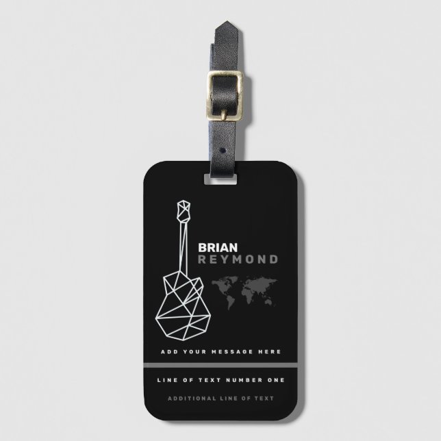 Guitar luggage-tag musician Travel black Luggage Tag (Front Vertical)