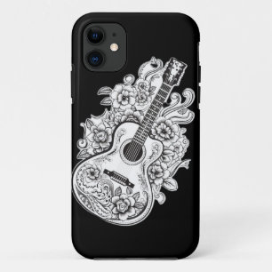 Guitar Melody: Floral Guitar Colouring Page iPhone 11 Case