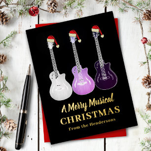Guitar Merry Christmas Personalised Pink Gold Foil Holiday Postcard