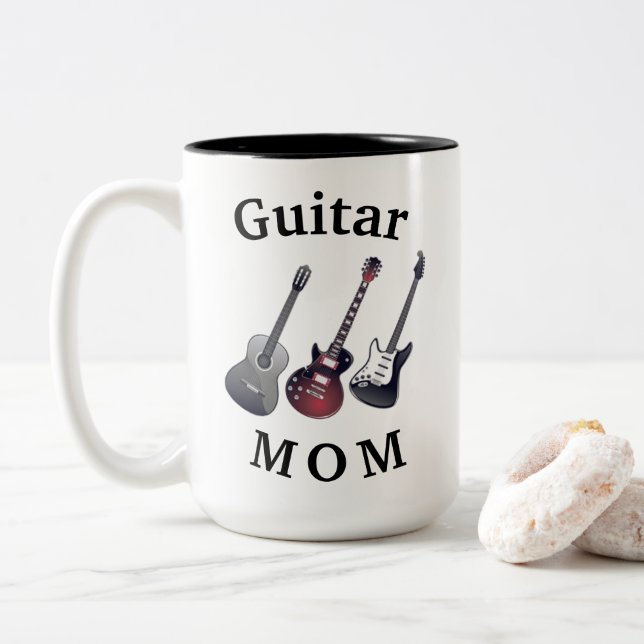 "GUITAR MOM" Acoustical & Electric Mother's Day Two-Tone Coffee Mug (With Donut)
