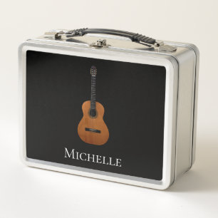 Guitar Monogram Black and White Metal Lunch Box