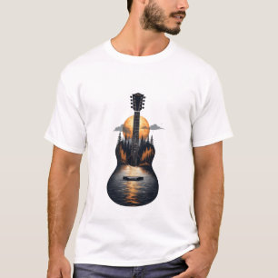 Guitar Moonlight Landscape T-Shirt